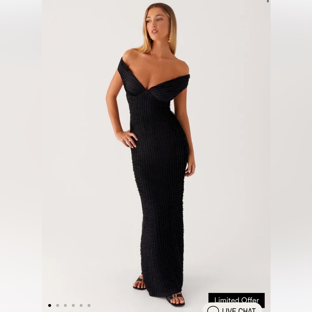 Peppermayo Black Off-Shoulder Ribbed Maxi Dress